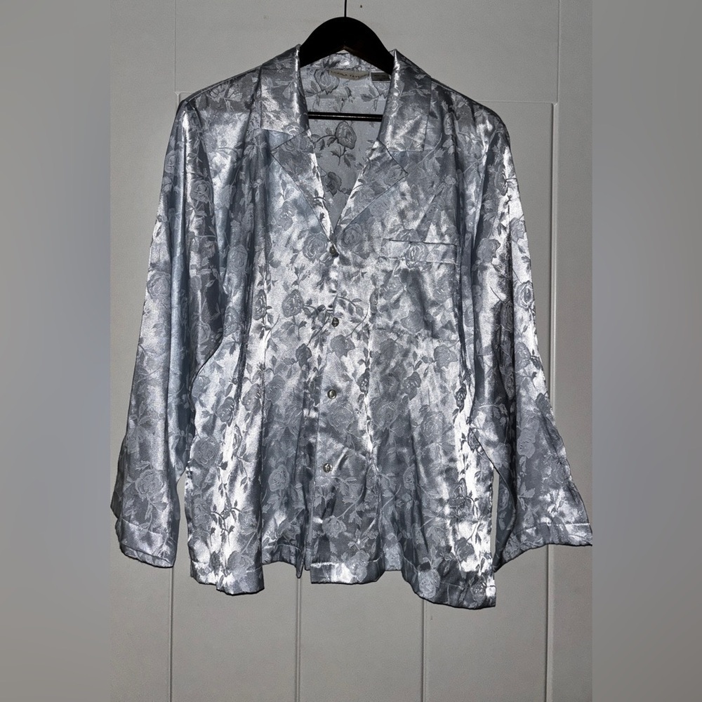 Lord & Taylor Satin Floral Button Up Sleepshirt Women XL Nighttime Dainty Lounge